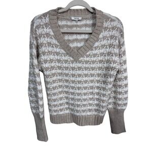 Kensie V-Neck Textured‎ Knit Pullover Sweater Neutral Beige Cream Fall Women's S